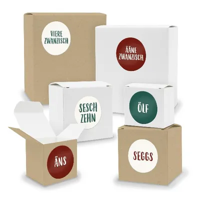 Produktbild von Adventskalender 24x Quader Würfel WEISS / BRAUN + Sticker (V03 Z27)
