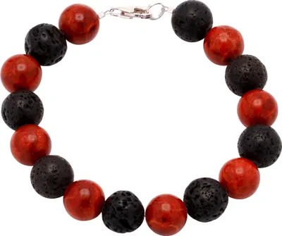 Produktbild von Armband Koralle Schaumkoralle & Lava & 925 Silber, Kugel rot-schwarz Armschmuck