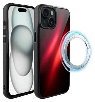 Produktbild von Schutzhülle für das iPhone 15, MagSafe-kompatibel, mattschwarze Seiten, Rote Nebel