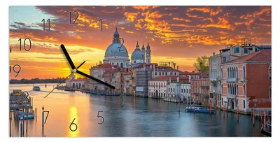 Produktbild von Wanduhr aus Glas mit Motiv Venedig bei Sonnenuntergang- 60 x 30 cm - inkl. Aufhängesystem