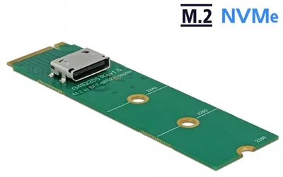Produktbild von DeLOCK M.2 Key M zu 1 x OCuLink SFF-8612 Konverter, M.2, SFF-8612, PCIe 4.0, China, 64 Gbit/s, Windows 10, Windows 8.1