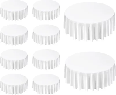 Image de SucceBuy Set de 10 nappes rondes 3048 mm, protection de table résistante en polyester, infroissable et lavable en machine, idéale pour les fêtes, mariages, banquets et autres occasions festives, blanc