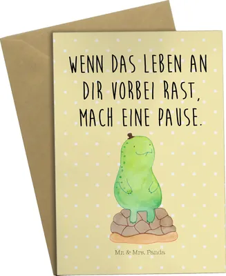 Produktbild von Mr. & Mrs. Panda Grußkarte Schildkröte Pause - Gelb Pastell - Geschenk, Achtsam, dankeskarten, einladungskarten, hochzeitskarten, Entspannen, Achtsamkeit, osterkarten