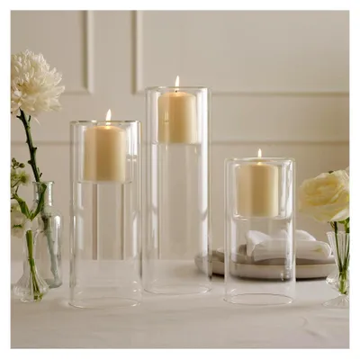 Produktbild von Teelichthalter aus klarem Glas, Set mit 3 Stück für Hochzeitstische