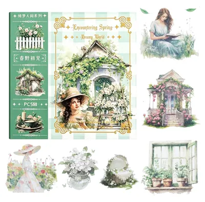 50 Scrapbooking-Sticker, Frühlings-Set, Vintage, Pflanzen, Blumen