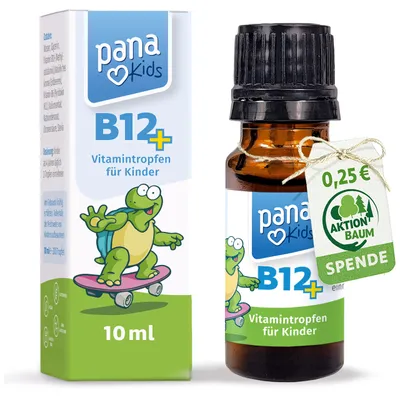 Produktbild von PanaKids Vitamin B12+ Tropfen für Kinder ab 4 Jahren mit Vitamin B12 & B6 – Unterstützung von Energie & Konzentration, 10 ml