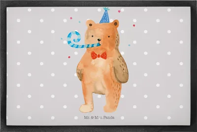 Produktbild von Mr. & Mrs. Panda Schmutzfangteppich Bär Geburtstag 50 x 75 cm - Grau Pastell - Geschenk, Fussmatte, Glückwunsch, bodenmatte, Bodenvorleger, Happy Birthday, Vorleger