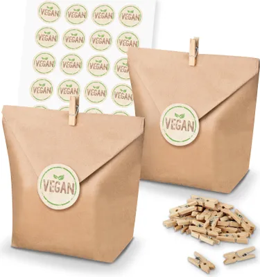 Produktbild von itenga SET Geschenktüten "Vegan" unlackiert (Motiv 112) 24 x Tüten + Klammern