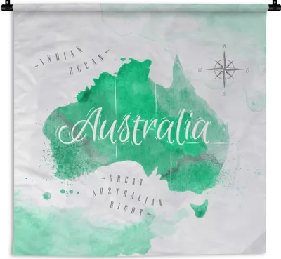 Produktbild von MuchoWow® Wandteppich Wandbehang Australien - Weltkarte - Aquarell 60x60 cm Tapisserie Dekoration Wandtuch - Dekorationen - Wand Decke