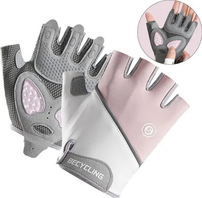 Produktbild von Uni Fitness-Halbfingerhandschuhe, Eisseide atmungsaktiv, Flüssigsilikon Handflächenschutz – ideal für Radsport & Hanteltraining