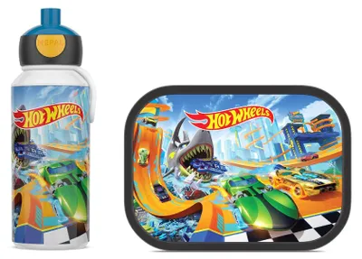 Produktbild von Mepal - Pausenset Campus Set für Kinder mit Pop-up Trinkflasche & Lunch Box - Lunch-Set für die Schule oder unterwegs - Spülmaschinenfest - 400 + 750 ml - Hot Wheels