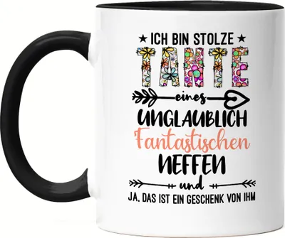 Produktbild von Ich bin stolze Tante Tasse Schwarz Geschenk Idee Geburtstag Tante Neffe