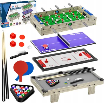 Zdjęcie produktu dla Stół Do Gry 4W1 Bilard Hokej Ping Pong Piłkarzyki Dla Dzieci Zestaw Drewno