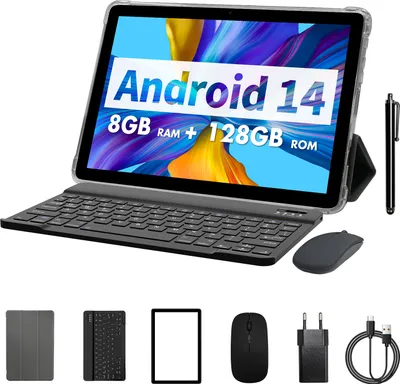 Produktbild von PRITOM Android 14 Tablet 10 palců, 8 GB (4+4 virtuální) RAM + 128 GB ROM, osmijádrový procesor, podpora 5G WiFi, s klávesnicí, myší, pouzdrem