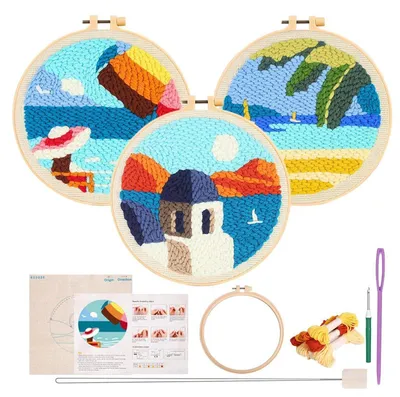Produktbild von Punch Needle Set für Anfänger, DIY-Stick-Set mit Strand-Design, Bastelset für Erwachsene, Mehrfarbig-3