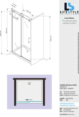 Obrázok produktu pre Glaszentrum Hagen 125x195 cm Posuvne dvere sprchoveho kuta ESG Glas