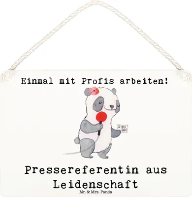 Produktbild von Mr. & Mrs. Panda Schild Pressereferentin Leidenschaft DIN A6 - Weiß - Geschenk, Türschild, wandtafel, Studium, Spruch, kleine aufmerksamkeit, Lustig, Witzig, holzbild
