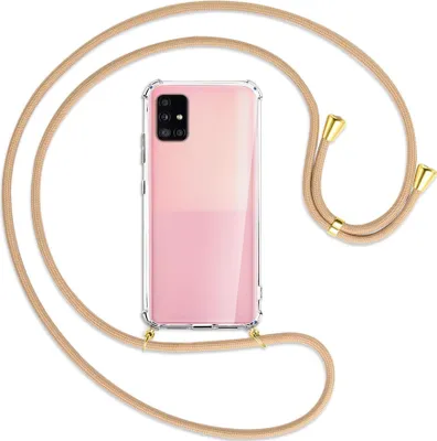 Produktbild von Handykette Backcover-Schutzhülle mit Band (Metall goldfarben) für Samsung Galaxy A51 5G (A516) - beige