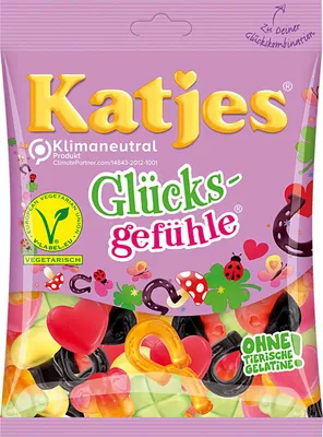 A bag of Katjes Glücksgefühle candies, showing the packaging and the candies inside.