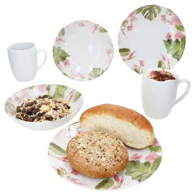 Produktbild von Ossia 6tlg Exotic Tearose Frühstücksset Steingut Teller Becher Müsli-Schale