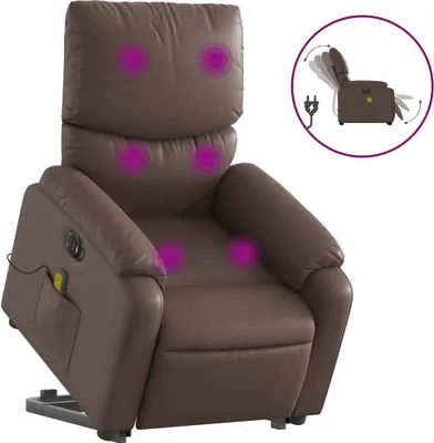 Image de vidaXL Fauteuil de massage avec releveur électrique brun similicuir