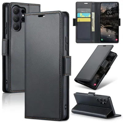 Produktbild von CLM-Tech Handyhülle kompatibel mit Samsung Galaxy S26 Ultra Hülle - Tasche aus Kunstleder - Klapphülle mit Ständer und Kartenfächern - Schutzhülle Wallet Case Cover schwarz