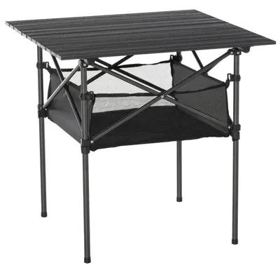 Produktbild von Klappbarer Campingtisch mit Netzaufbewahrungstasche | Farbe: Schwarz | Abmessungen: 70x70x69 cm
