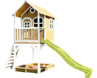 Obrázok produktu pre AXI Classic Sarah Playhouse Brown/white - apple green Slide, domček na piliéroch, 3 rok / roky, 1 dvere/dverí, Šmykľavka, Hnedá, Zelená, Biela
