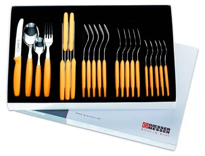 Produktbild von 24er Besteckset Giesser Messer Gabel Esslöffel Teelöffel Tomatenmesser 11cm gelb
