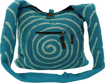 Produktbild von Sadhu Bag mit Batik Spirale,große Boho Schultertasche, Schulterbeutel - Blau, Uni - Erwachsene, Baumwolle, 40*40*10 cm, Alternative Umhängetasche, Handtasche aus Stoff