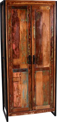 Produktbild von SIT Möbel Schrank | 2 Türen, 3 Böden innen, 1 Kleiderstange | Altholz bunt | Altmetall antikschwarz | B 80 x T 45 x H 180 cm | 03564-98 | Serie BALI