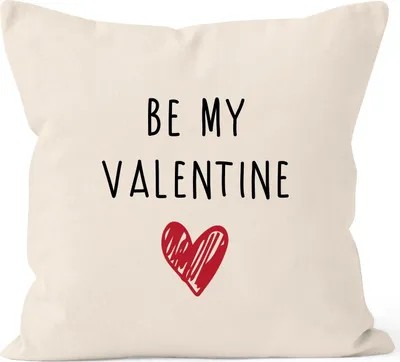 Produktbild von Kissen-Bezug Be my Valentine Geschenk Valentinstag Love Liebe Kissen-Hülle Deko-Kissen Baumwolle MoonWorks® natur unisize