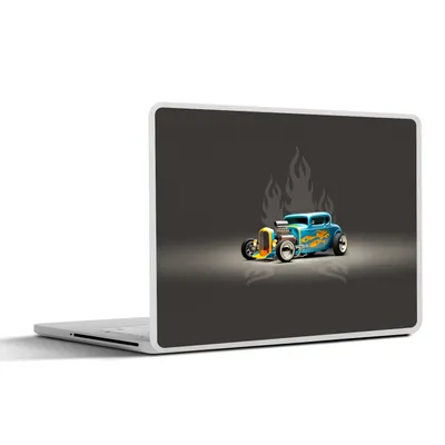 Produktbild von MuchoWow® Laptop Aufkleber Sticker Cover Auto - Oldtimer - Flammen - Blau 30x21 cm - Sticker für Laptop - Selbstklebend