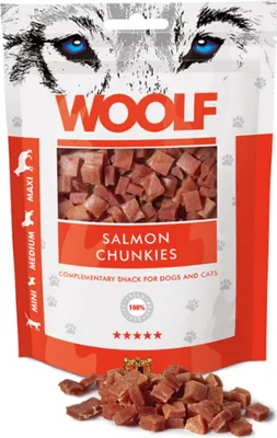 Produktbild von Hunde & Katzen - Snack WOOLF Lachs Stückchen, 100 g