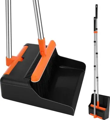 Produktbild von Famanu Besen- und Kehrschaufel-Set mit langem Griff - 180° drehbar