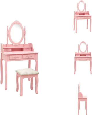 Produktbild von vidaXL Schminktisch-Set mit Hocker Rosa 75x69x140 cm Paulownia-Holz -  Schminktische