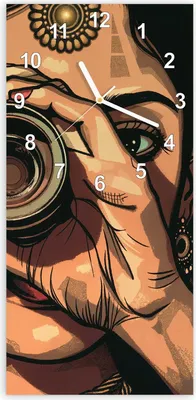 Produktbild von Wanduhr aus Glas mit Motiv Frau Mit Kamera- 30 x 60 cm - inkl. Aufhängesystem