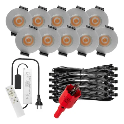 Produktbild von S-Polylight PREMIUM Mini LED- Einbauspots Warmweiss 3.000K, Smart, Smarthome, App, Alexa, DIMMBAR, IP65, FUNK 3W LED Einbaustrahler Terrassenüberdachung, Terrassenbeleuchtung, Bad, Sauna, LED Spots mit Fernbedienung (SILBER, 10x SMARTHOME LED-SET)