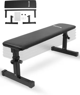 Produktbild von verstellbare Hantelbank – Flachbank für vielseitiges Krafttraining, 5-fach höhenverstellbar (38-54 cm), gepolsterte und rutschfeste Sitz-/Liegefläche, belastbar bis 200 kg