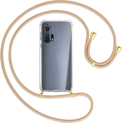 Produktbild von Handykette Backcover-Schutzhülle mit Band (Metall goldfarben) für Motorola Edge Plus - beige