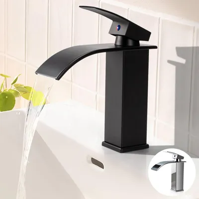 Produktbild von Waschtischarmatur Wasserfall Einhandmischer Schwarz Matt