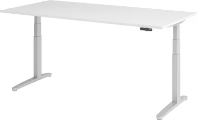 Produktbild von bümö Schreibtisch elektrisch XBHM - Nachbildung: Weiß, Gestell: Silber, Größe:  200 x 100 cm