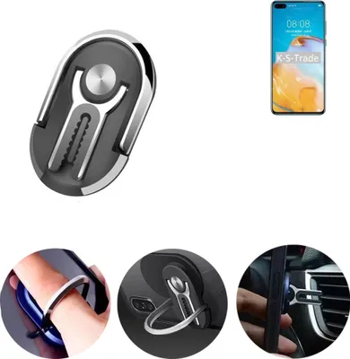 Produktbild von K-S-Trade 3in1 Smartphone-Ring Handy-Ring kompatibel mit Huawei P40 4G Fingerhalterung  Handyring Tischständer Lüftungsgitter-Halterung Tisch