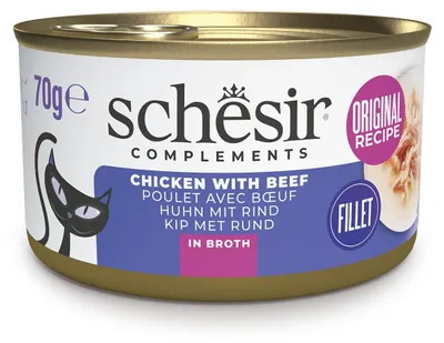 Productafbeelding van SCHESIR Kip met rundvlees in bouillon - natvoer voor katten - 70g