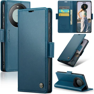 Produktbild von Huawei Mate 60 Pro Hülle, Leder Brieftasche Kartenfach Schutzhülle mit Standfunktion für Huawei Mate 60 Pro Blau