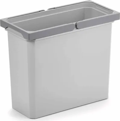 A light gray trash can with a gray rim and handles, shown from a slightly elevated front-left angle against a white background.