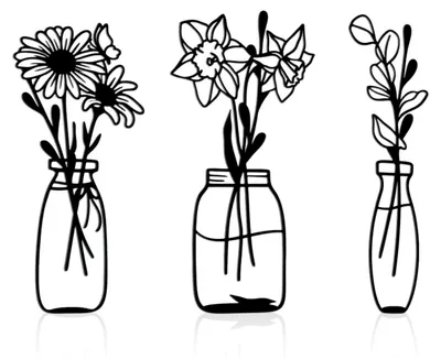 Metall-Wanddeko 3er-Set Vasen-Blumen schwarz Wohnzimmer