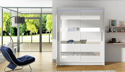Obrázek produktu pro Šatní skříň 150 cm se zrcadlem a LED osvětlením ELADIO 13 - bílá