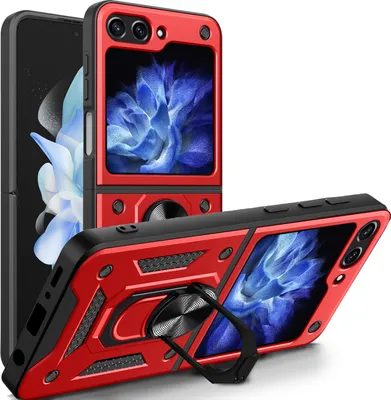 Produktbild von Outdoor Panzer Hülle für Samsung Galaxy Z Flip 7 FE mit Kameraschutz Ringhalter in Rot