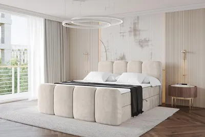 Produktbild von ALTDECOR Boxspringbett mit Fußteil - NINA-Z - 180x200  Beige Casablanca- Komplett-Set mit Bonell-Federkernmatratze und Topper, Polsterbett mit H3 Matratze und Bettkästen, Lattenrost, Bett mit Stauraum, Doppelbett, Boxbett